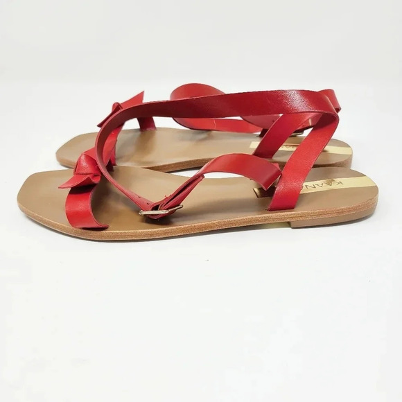 New Kaanas Red Leather Leblon Ankle Wrap Bow Sandals 6 - Picture 4 of 8